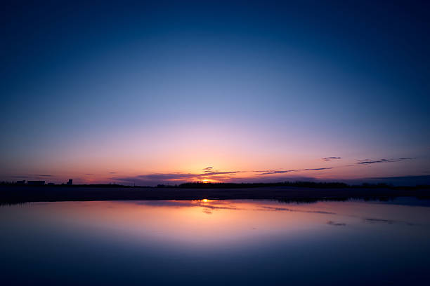 Sunset reflecting in Zeya river. Russia