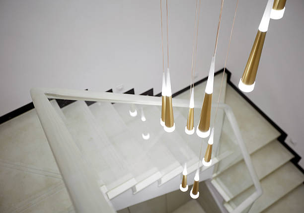 Giant luxury glass chandeliers on the ceiling
