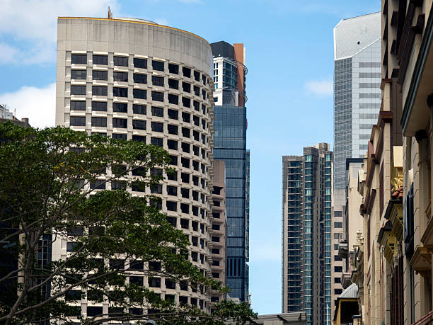 Exterior view of office buildings located in the Central Business District of Brisbane, Australia.