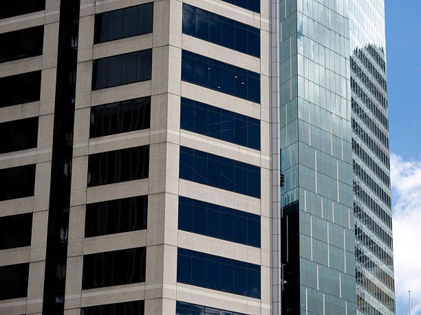 Exterior of futuristic office buildings located in the Central Business District of Brisbane, Australia.