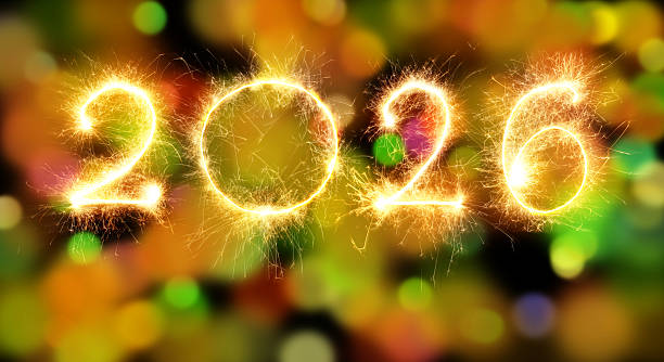 New Year 2026 digits made from sparkler trails long exposure.