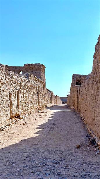 Straight Sunlit Thoroughfare Flanked By High Mudbrick Walls Leading Eye Toward Distant Exit And Bright Sky Flat Hard Ground, Warm Tones, Empty Street Feel And Evocative Historic Context