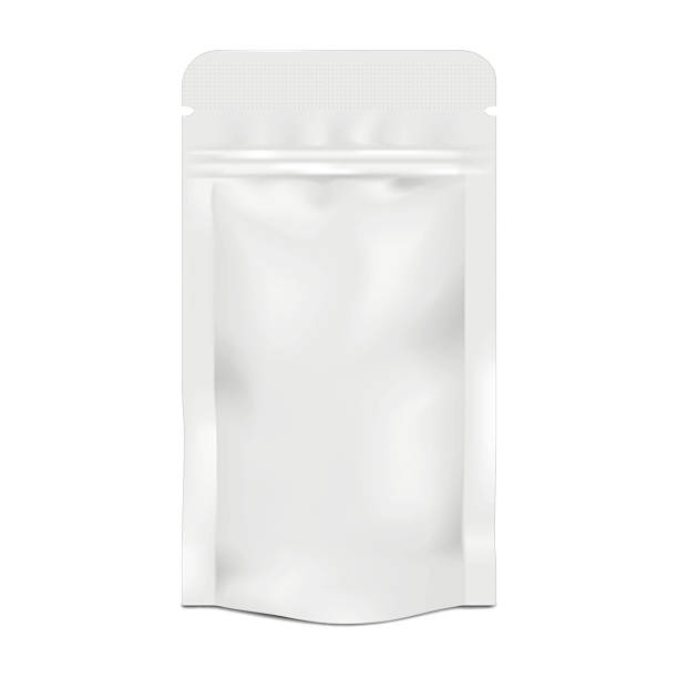 istock White blank tear notch zip lock stand-up pouch. Realistic 3d vector mockup. Bottom gusseted zipper sachet package. Easy editable mock-up. Resealable standup plastic bag. Template for design 2254227401