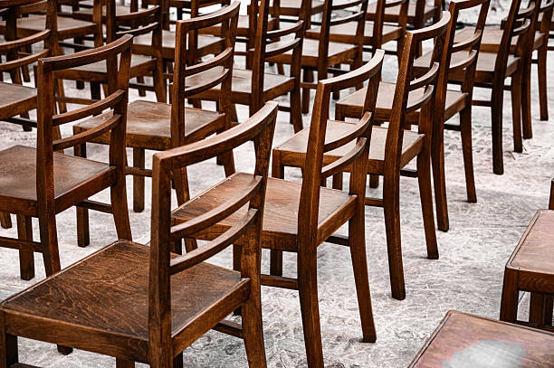 rows of wooden chairs