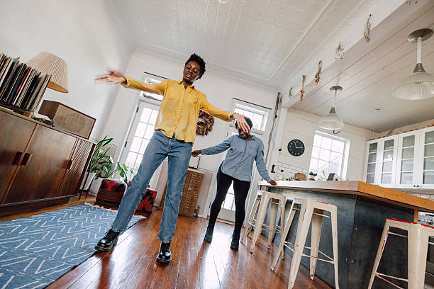istock Dynamic low angle view of joyful home dancing 2254235837