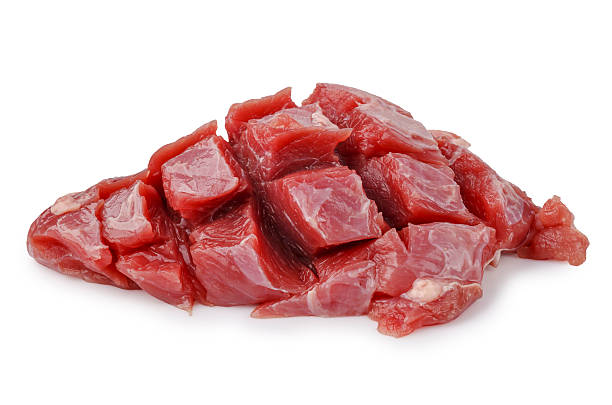 istock Raw beef stew meat, pre cut into lean chunks isolated on a white background 2254238647