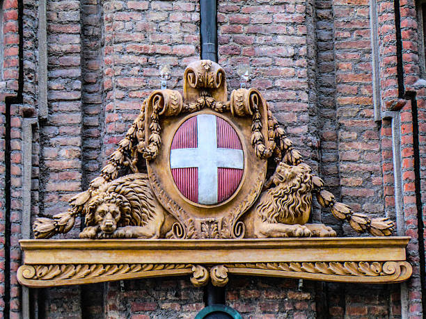 Stemma di Casa Savoia on the ancient Regia Farmacia Masino, Torino, Italy