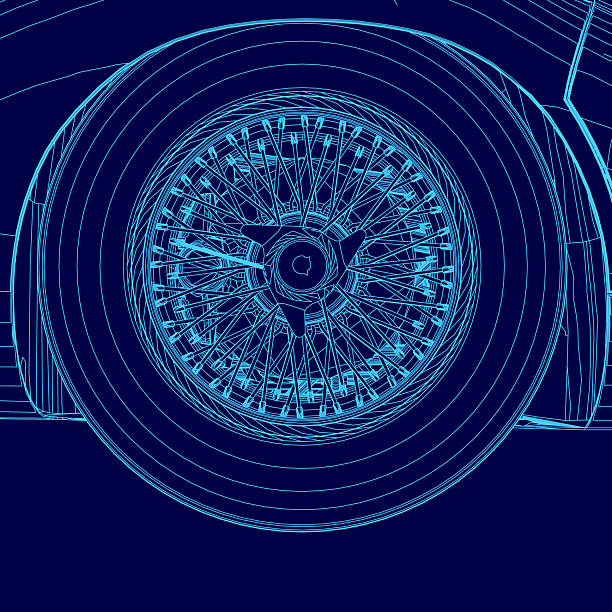 istock Detailed blueprint of a car wheel contour on a blue background, highlighting the precise engineering and mechanical design. 2254241313