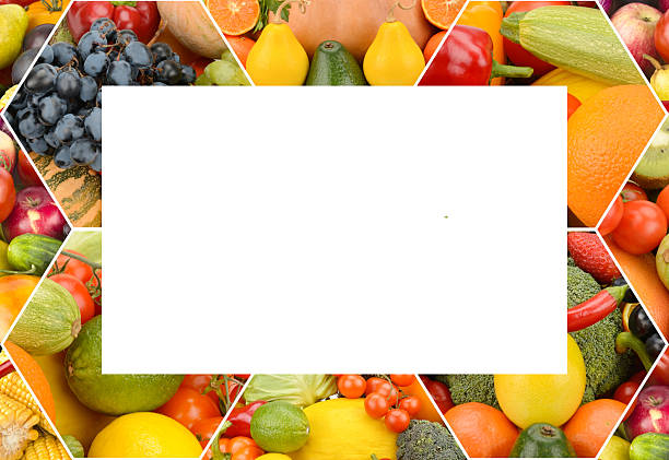 istock Vibrant collage frame of fresh fruits and vegetables with white copy space. 2254246235