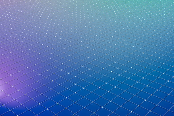 Abstract futuristic background featuring a geometric grid pattern with smooth blue, purple and turquoise gradient tones. Modern digital technology concept with copy space for design, presentations and branding.