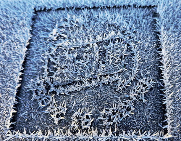 Abstract pattern from a frozen metal surface, close up