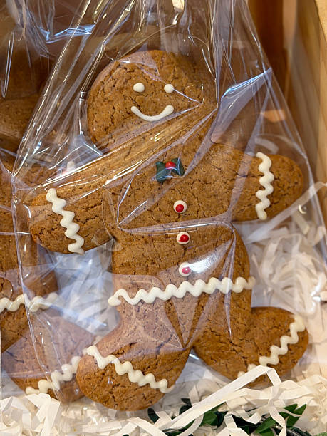 istock Image of gingerbread man christmas cookies biscuits decorated with royal icing, festive holiday treats, classic winter baking 2254250901