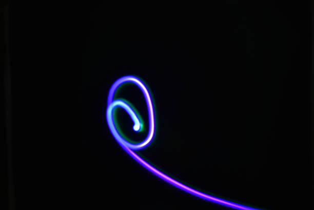 An abstract photograph of a light trail created by photographing a moving light source.