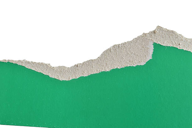 A piece of torn green paper on a white background.