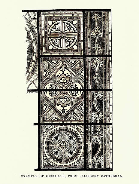 Stained glass work, Grisaille from Salisbury Cathedral, Victorian art 19th Century 1880s