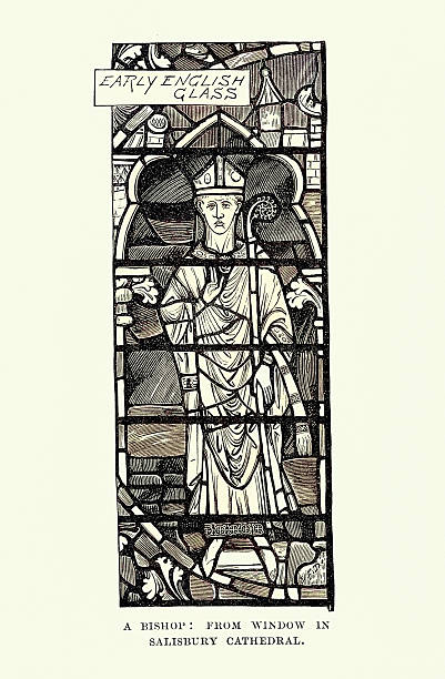 Stained glass work, Bishop, Window in Salisbury Cathedral, Victorian art 19th Century 1880s