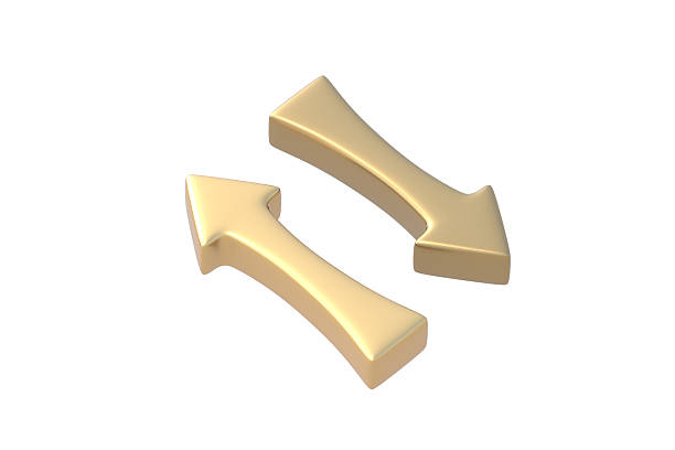 Golden arrows isolated on white background. 3d render