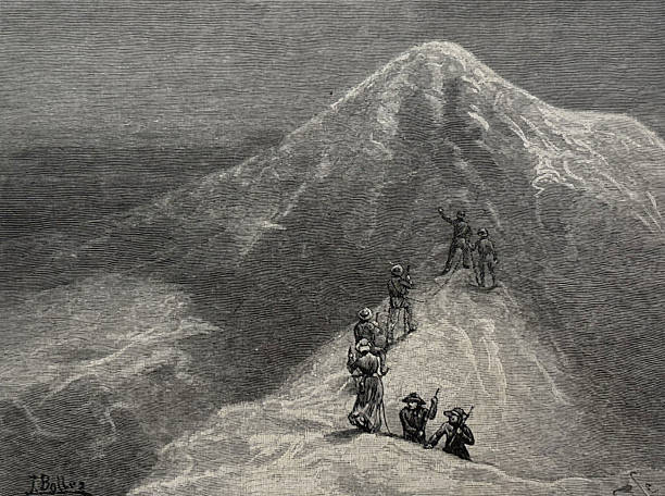 Antique illustration pre 1900 - climbers ascending Mount Hood