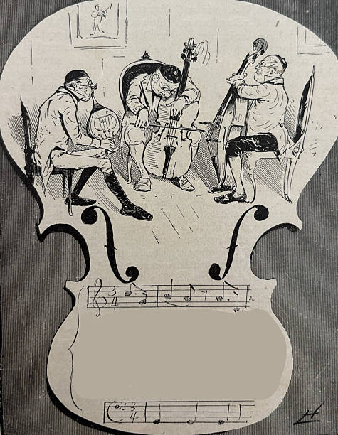 Antique illustration pre 1900 - three men sitting together playing string instruments