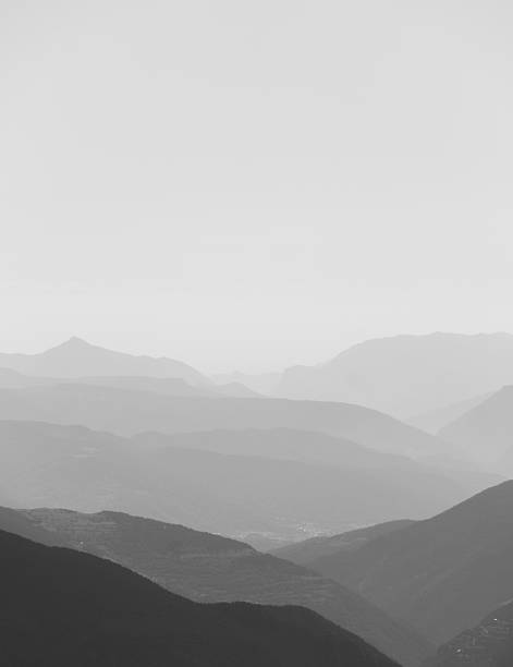 istock Misty mountain layers in Andorra, black and white 2254271177