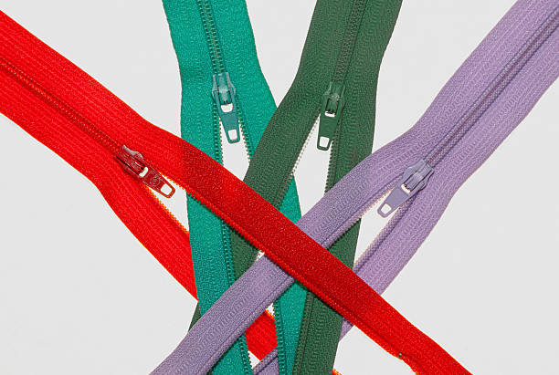 Red, green and purple zippers