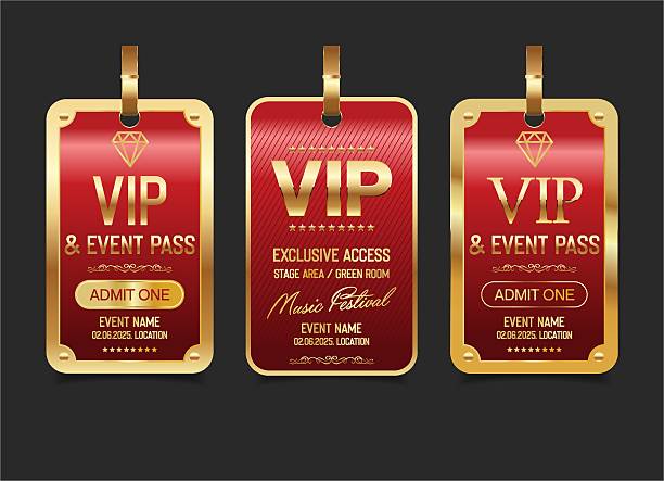 Concert, party or festival gold VIP full pass red design template admit design template