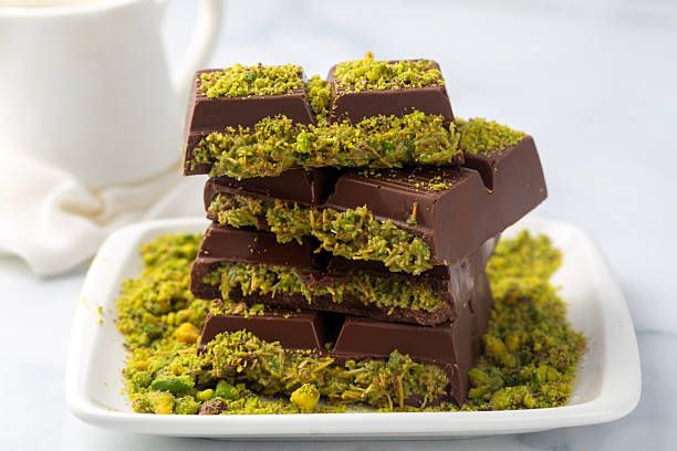 istock Trendy chocolate; Dubai chocolate is made with pistachio paste and kadayif. 2254294530