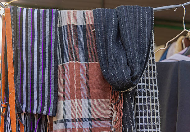 Vintage Scarves Pattern Shawl Colours Wool Cotton Accessory Hanging at Clothesline