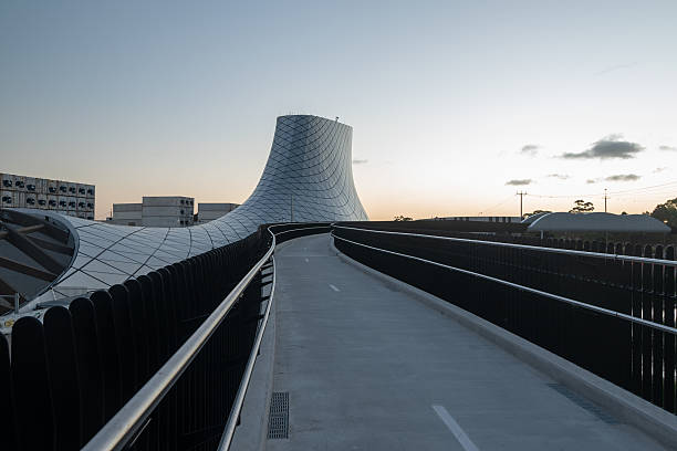 Bike track along new highway in Footscray Melbourne Victoria. Photo displays track and architecture of new highway overpass.