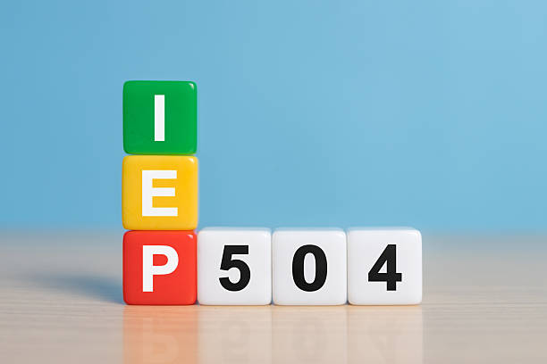 Individual education plan, Business concept, IEP 504 program, copy space, Text on white dice