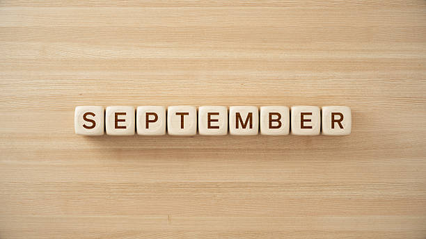 September word with Wooden Blocks on Wood Table. 3d rendering.