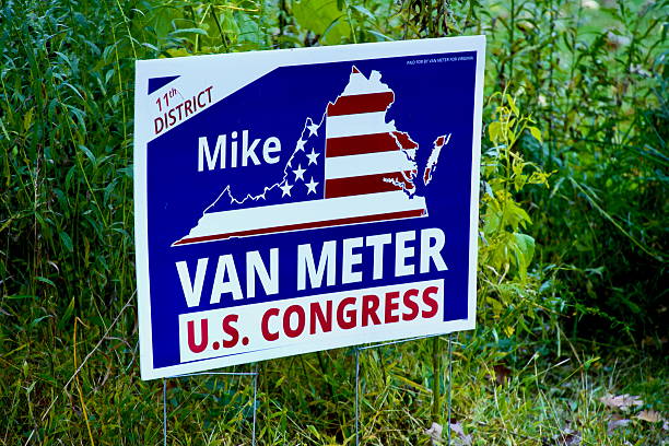 Fairfax, Virginia, USA - October 24, 2024: A yard sign showing support for Virginia’s 11th Congressional District candidate Mike Van Meter during an election campaign against incumbent Congressman Gerry Connolly.