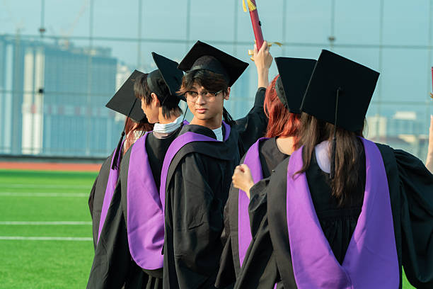 campus celebration for study goals, university award and learning motivation for happy future