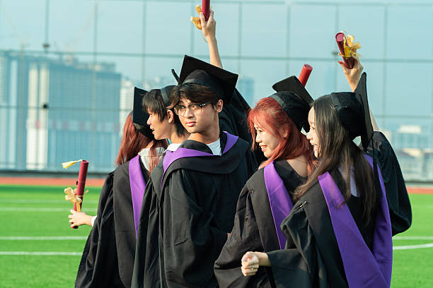 campus celebration for study goals, university award and learning motivation for happy future
