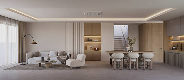 istock Panorama living and dining room. interior design. 3d rendering 2254319949