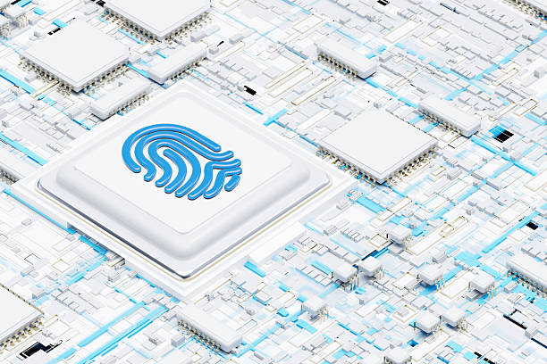 A digitally generated image featuring a fingerprint integrated onto a motherboard chip, symbolizing biometric authentication, cybersecurity, and advanced digital data protection. This futuristic design represents secure access, identity verification, and the safeguarding of sensitive information, making it ideal for cybersecurity, IT security, and digital identity themes.