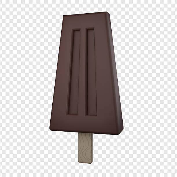 Dark brown chocolate popsicle with two vertical indentations and a wooden stick, isolated on transparent background. Ideal for dessert-themed designs, summer promotions, or food illustrations.