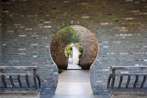 traditional Chinese architectural style gray eaves tiles wall decoration, closeup of photo