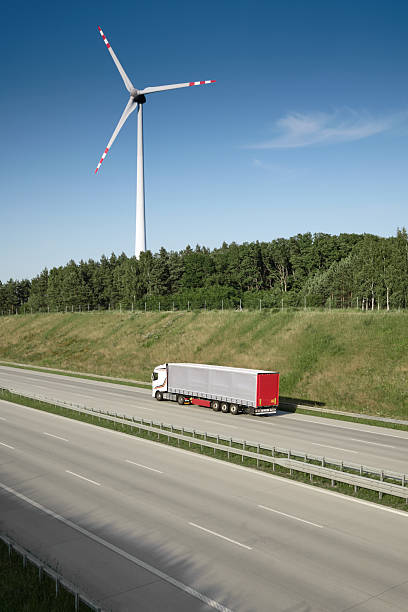 istock Highway truck and wind turbine 2254331039