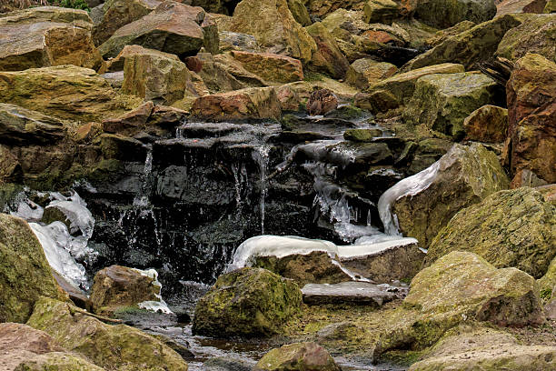 Closeup of a cascading water fountain.