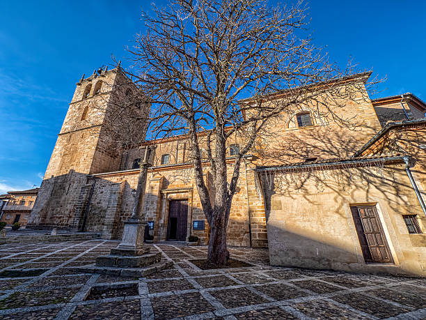 istock Medieval stone church and bare tree in a Riaza village square 2254337012