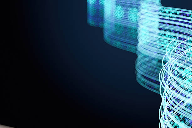 Abstract Blue Digital Data Waves on Dark Futuristic Background Concept. 3D Render