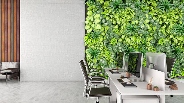 istock Modern Office Interior with Vertical Green Wall and Workspace Desks 2254337818