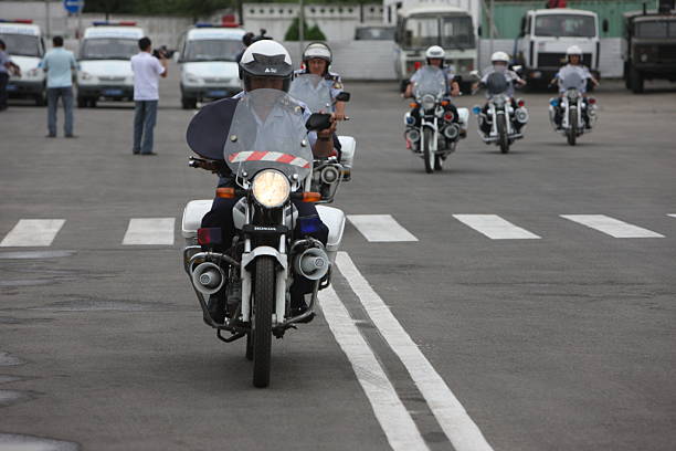 Police personnel line up for duty in a city in Kazakhstan.