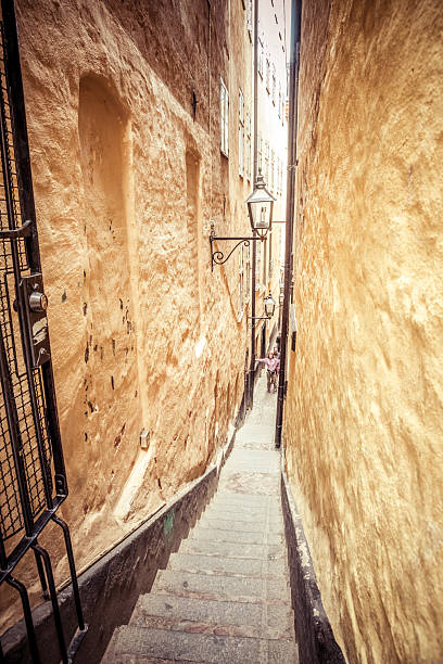 Stockholm, Sweden - June, 18, 2025:  Mårten Trotzigs gränd is the narrowest street in Stockholm, perhaps in the world.