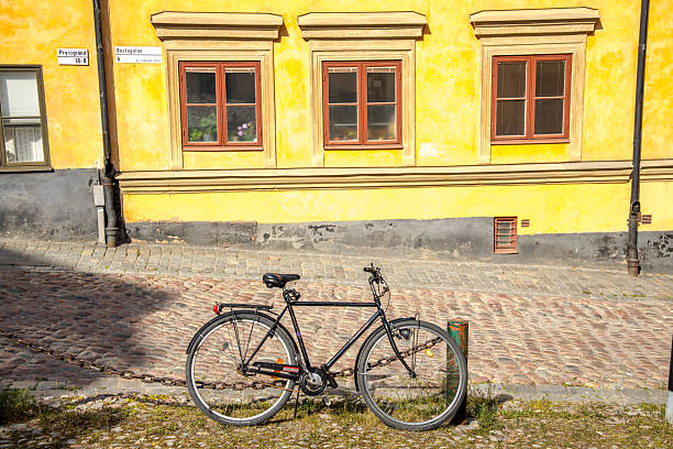Stockholm, Sweden - June, 15, 2025:  Bicycle parked at Bastugatan street in Stockholm.