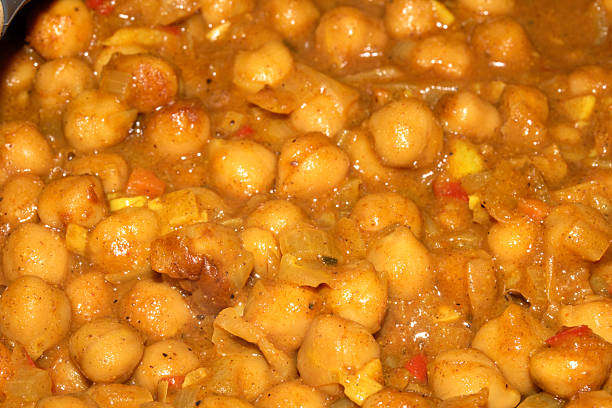 Close up of a vegan chickpea curry dish home made and healthy