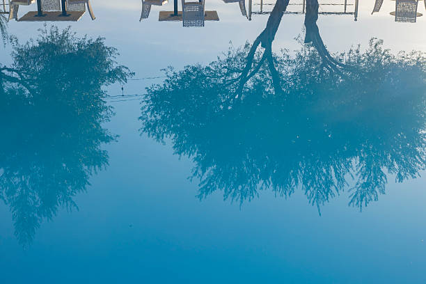 Hotel pool in Sissi, Crete, Greece – A tranquil swimming pool surrounded by sun loungers and palm trees at a charming hotel in the coastal village of Sissi. The clear blue water reflects the sunny Cretan sky, offering a perfect scene of relaxation and Mediterranean beauty