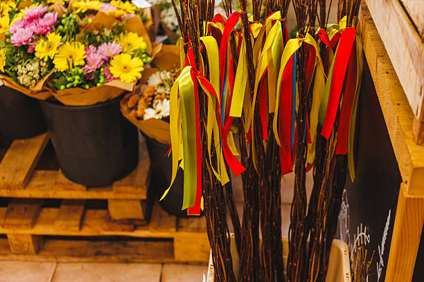 Verbos, czech easter palms decorated with colorful ribbons, symbolize spring and are a traditional decoration
