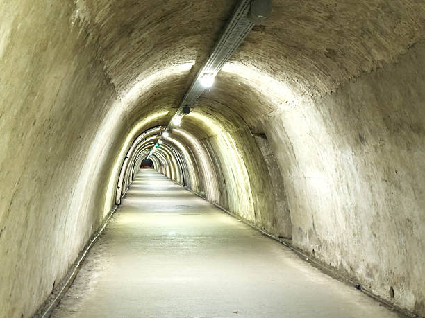 Dimly lit underground tunnel